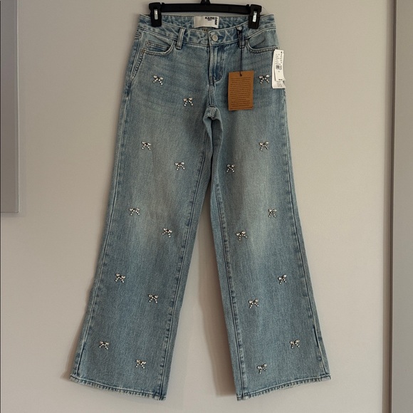 NWT Pacsun Rare Edit Denim Low Rise Baggy Jeans 24 Rhinestone Bows - Picture 4 of 15